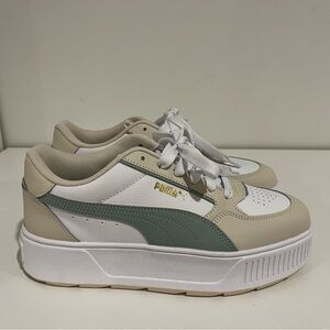 NWOT Puma Women's White, Green, and Tan Platform Sneakers